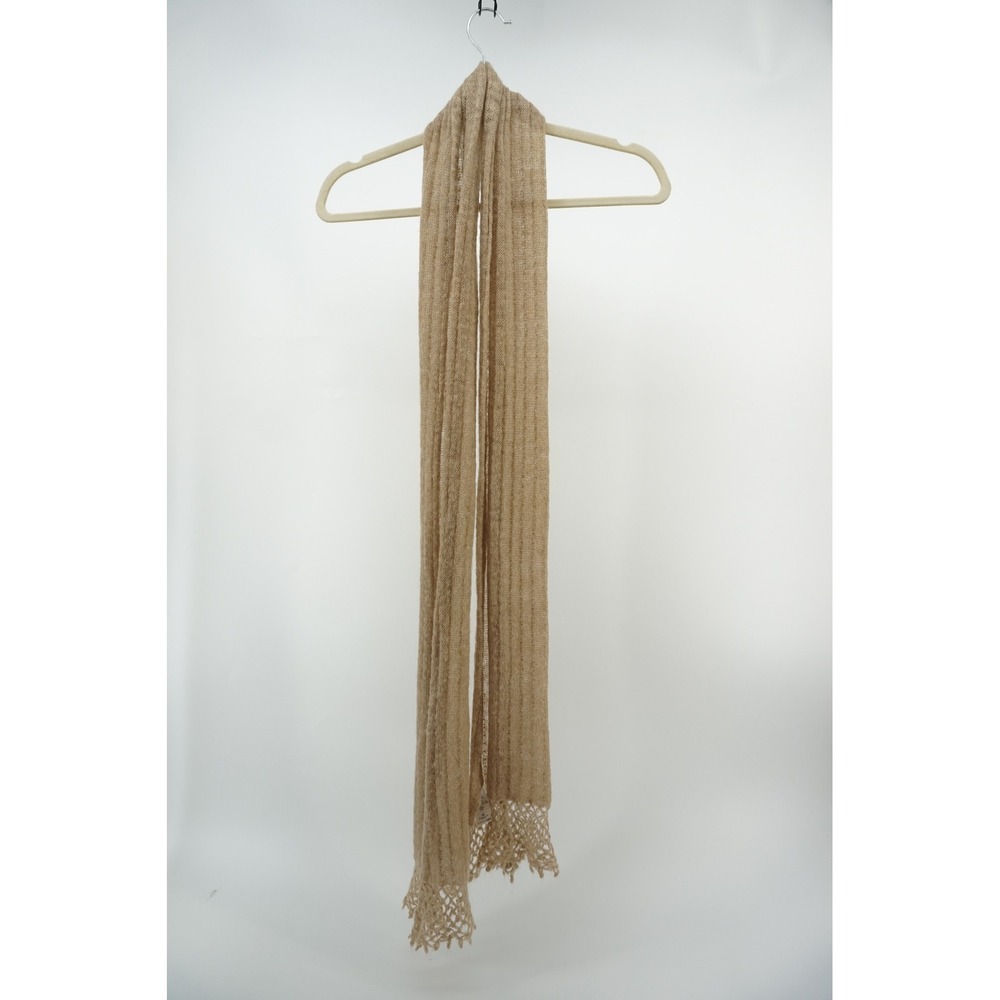 H&M Scarf Mohair Blend Crochet Lace Trim Knit Soft boho festival Fairycore Beige